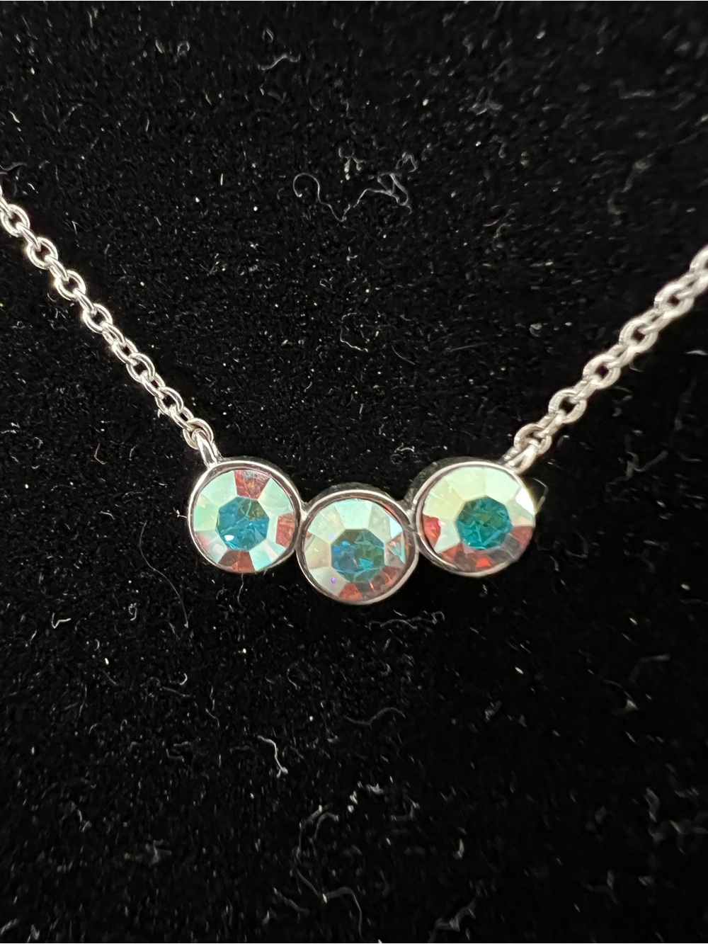 Silver-Tone Triple Crystal Necklace in Aqua Blue